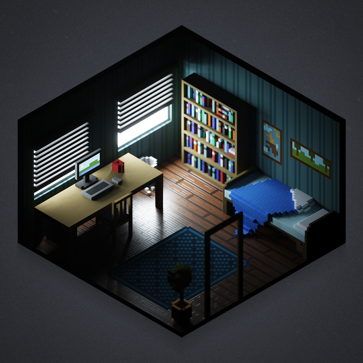 Voxel Bedroom by Jan Hosenfelder https://www.artstation.com/artwork/v38rv